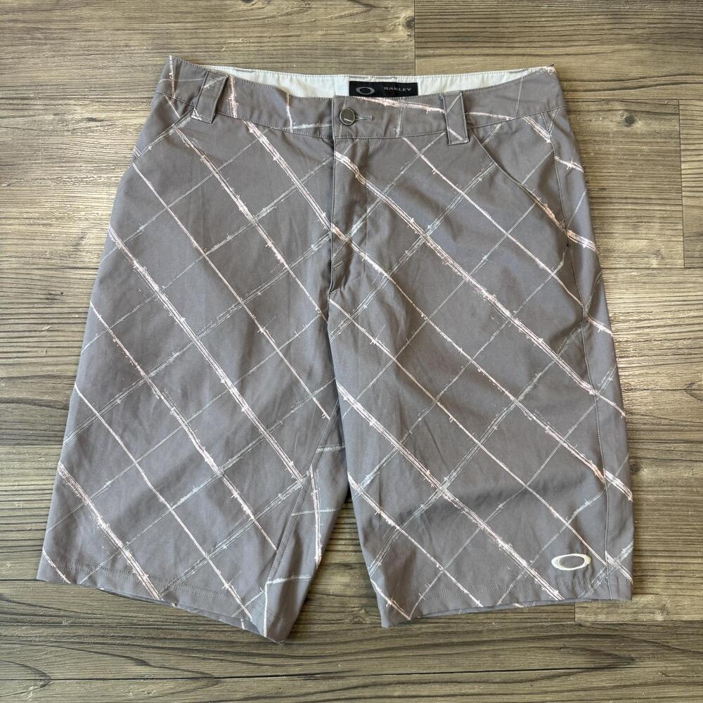 Oakley Shorts Mens 32 Gray Cotton Blend Argyle Chino 11 Inseam Golf Casual